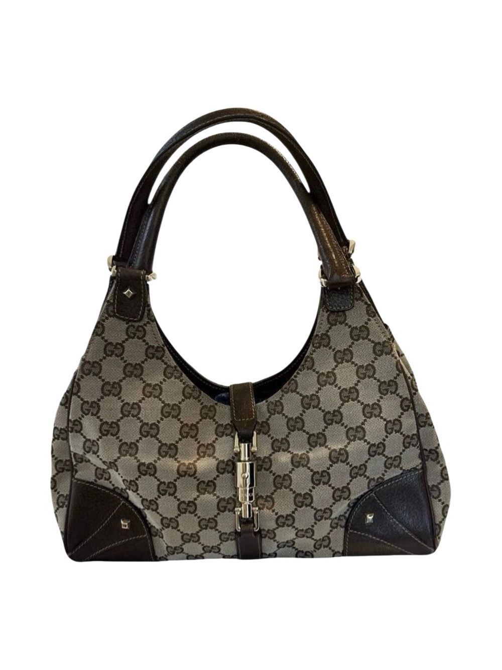 Gucci Beige GG Canvas Shoulder Bag with Brown Leather Trim